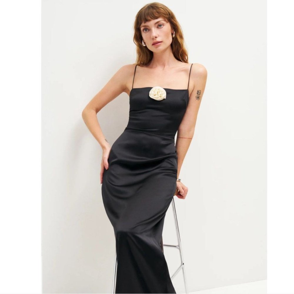 Reformation Frankie Silk Dress in Rosette | New | Last One - Picture 3 of 14